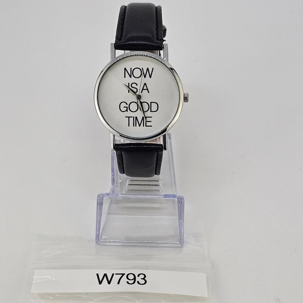Now Is A Good Time Women's Watch 38MM White Dial Black Leather Bands NEW Battery